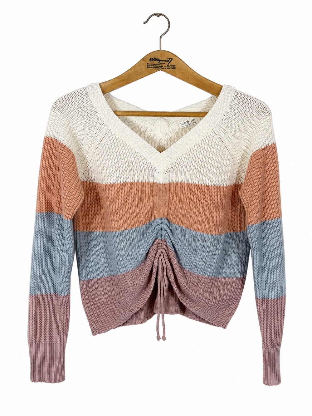 Full Circle Trends Striped Cropped Cinch Tie Knit Sweater M Soft Girl Coquette